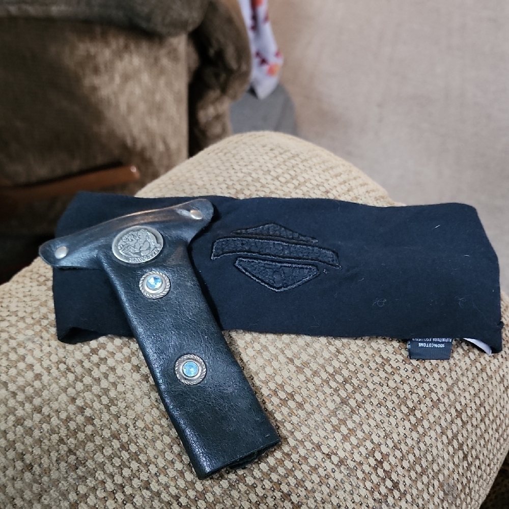 Harley Davidson Leather Pony Tail Holder and Headband Bundle